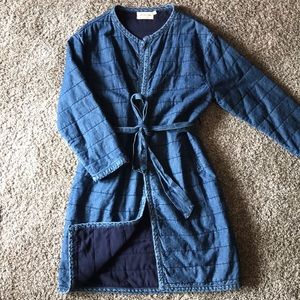 Quilted, Knee-length Denim Jacket